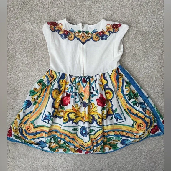 Dolce and Gabanna Toddler Majolica print designer dress Authentic Made in Italy - Picture 5 of 11